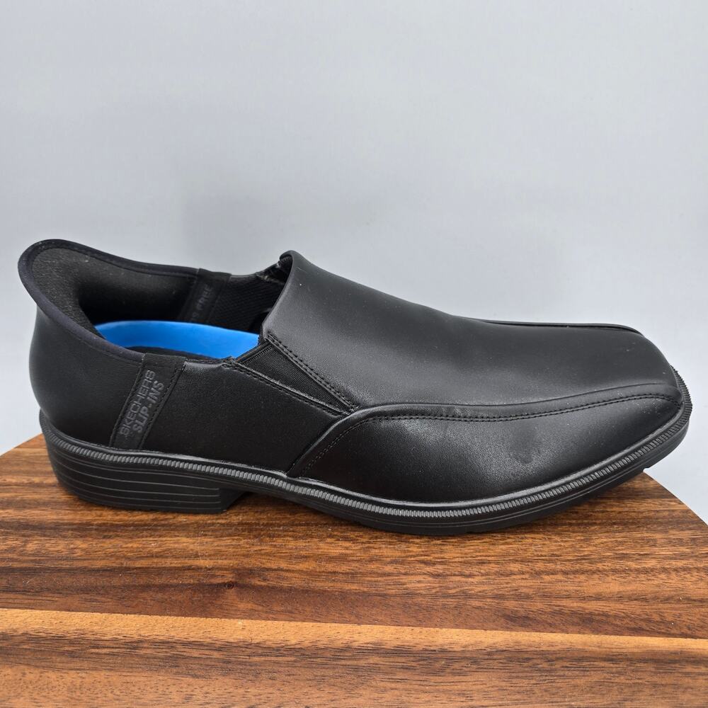 Skechers Slip Ins Shoes Mens 10.5 Black Leather Relaxed Fit Bicycle Toe Loafers